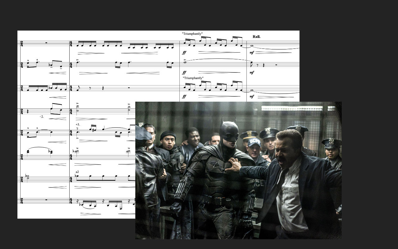 Action sequence being scored in the studio