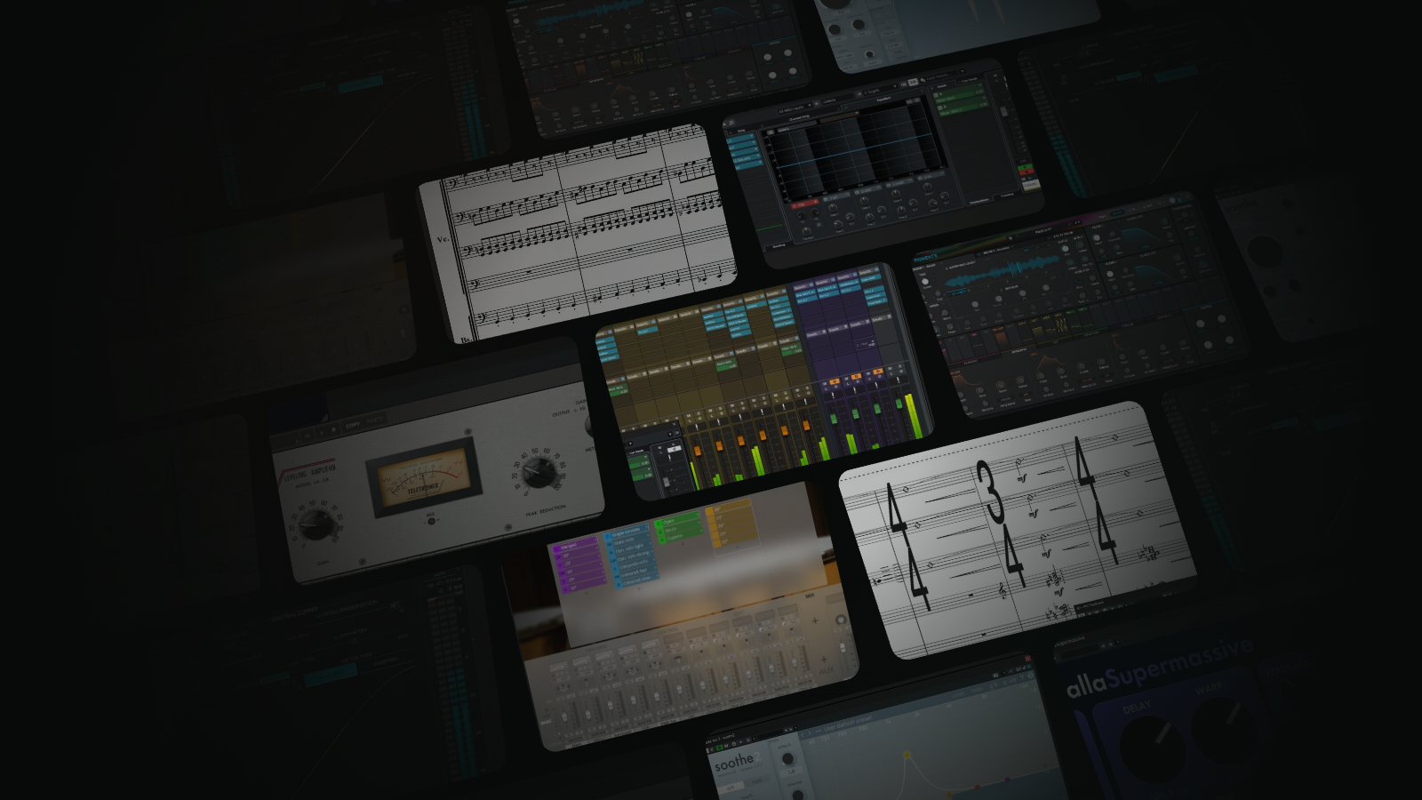A film cue open in the DAW alongside a notated score