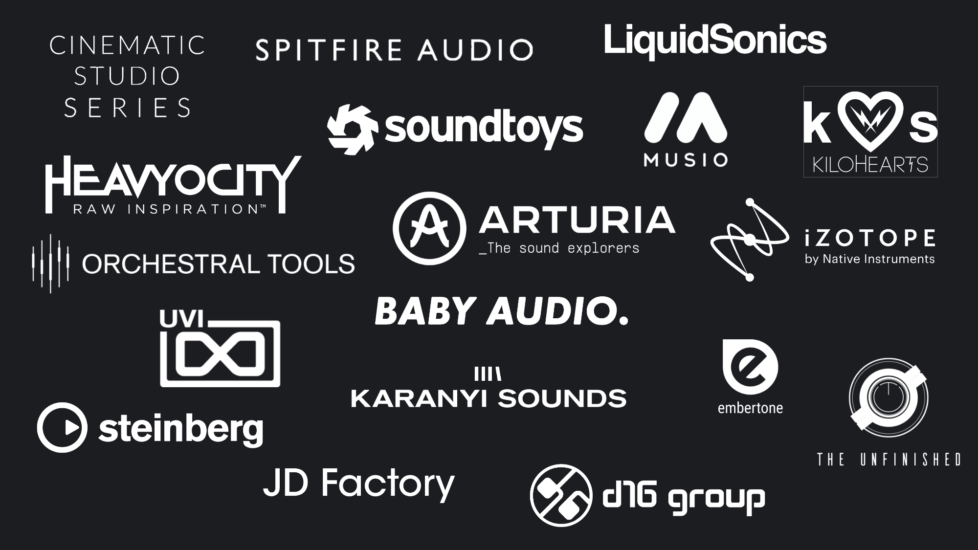 Logos of the sample-library and plug-in vendors offering discounts to students